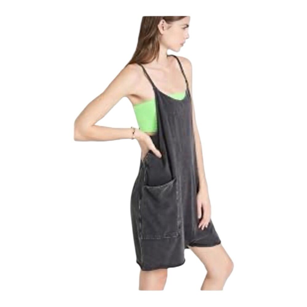 Free People Movement Hot Shot Mini Romper XS Distressed Black Oversized